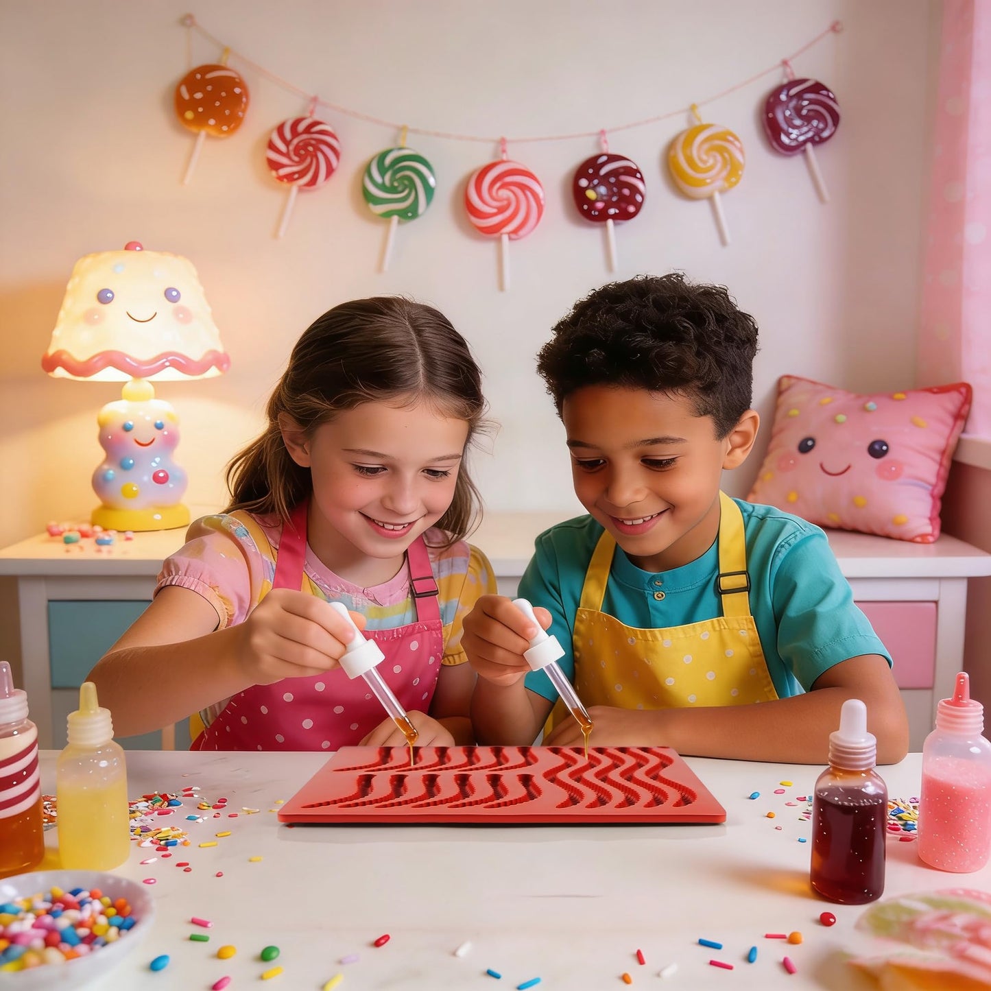 Wilewir 7Pcs Gummy Worm Molds Silicone for Gummies Candy, Worm Gummy Candy Chocolate Molds Silicone for Candy