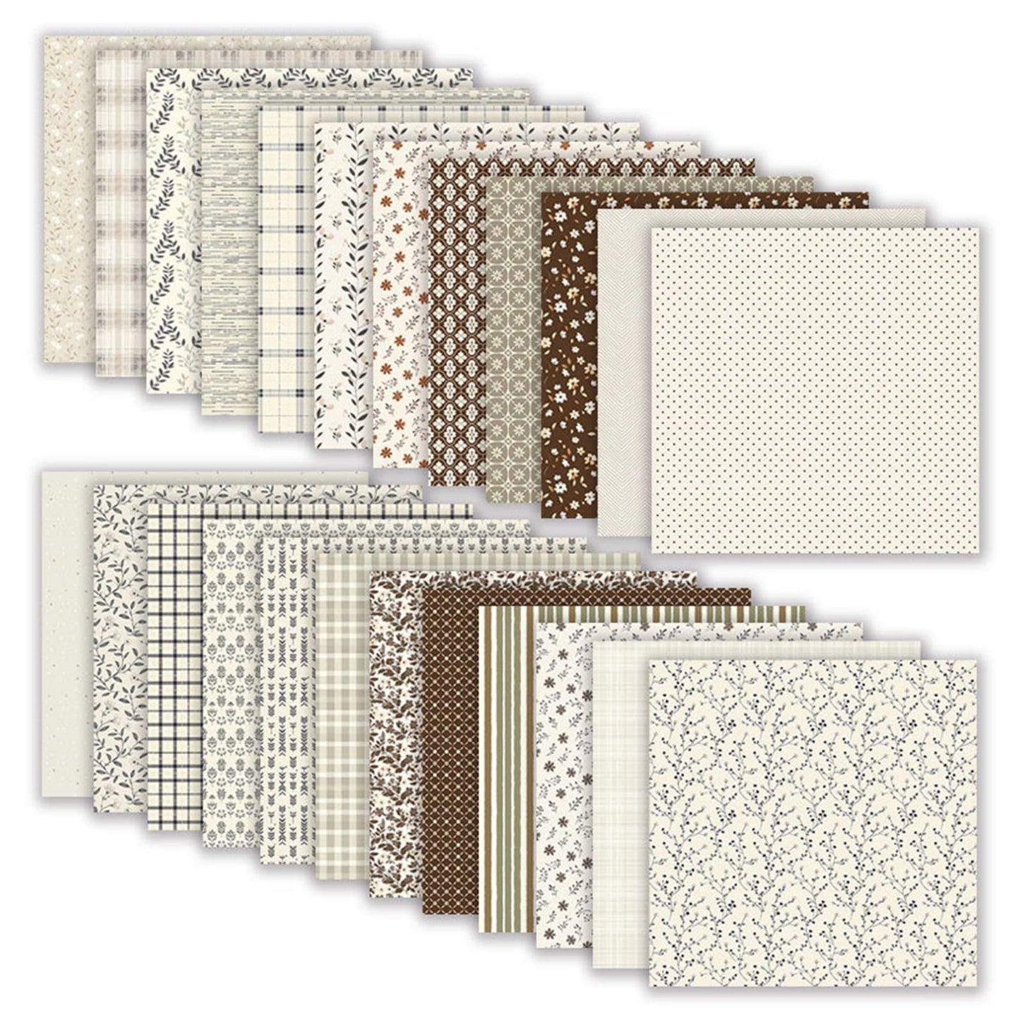 MerwDeeyt Scrapbook Paper 12x12 In and 6x6 In Pack, Spring Floral Patterned Paper for Scrapbooking, 48 Sheets Double Sided Decorative Craft Papers for Card Making Journaling Decor (Beige)