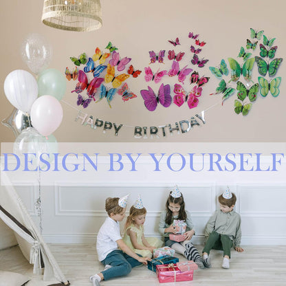 OPSEAM 3D Butterfly Wall Decor - 72 PCS Magnetic Stickers for Party Decorations | Purple