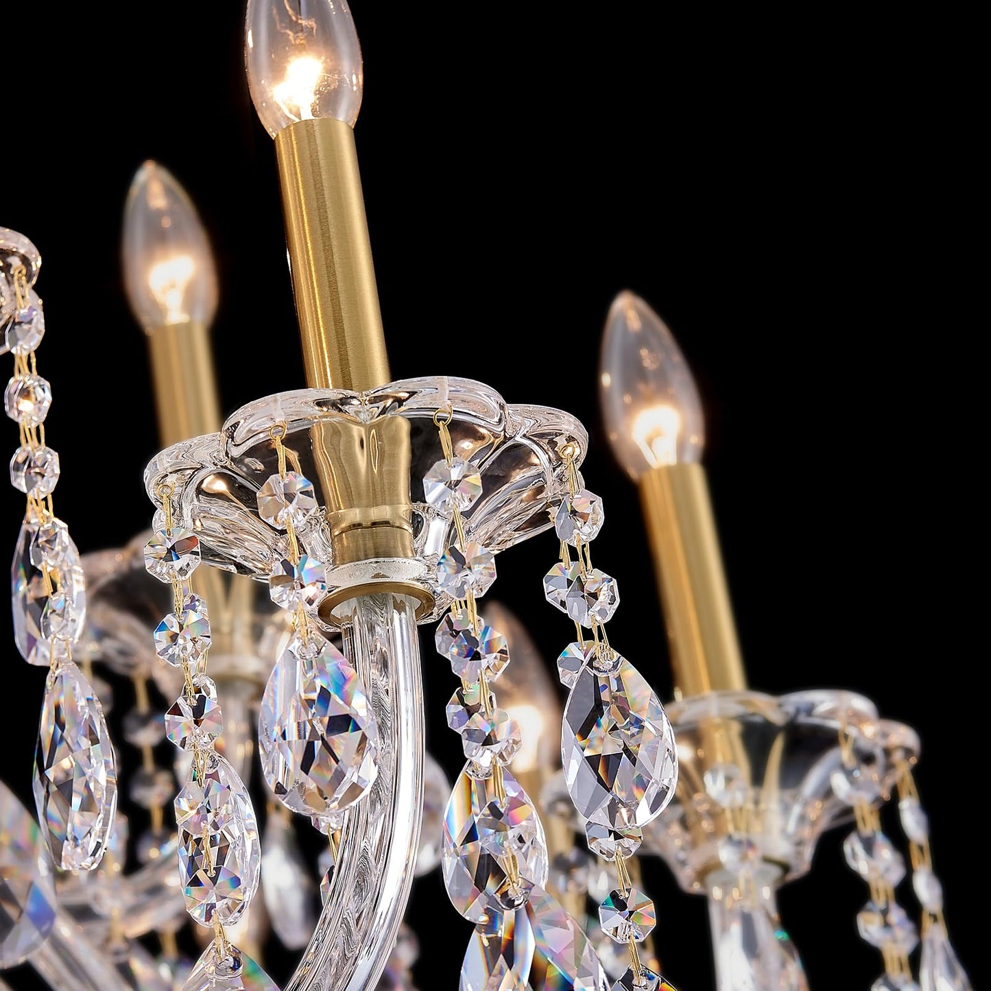 Duluyiee 18-Light Crystal Candle Chandelier, Brass Gold Chandelier for Foyer, Staircase & High Ceiling Living Room, Adjustable Height, E12 Base