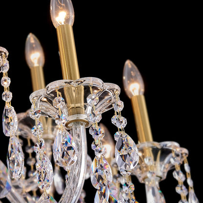 Duluyiee 18-Light Crystal Candle Chandelier, Brass Gold Chandelier for Foyer, Staircase & High Ceiling Living Room, Adjustable Height, E12 Base