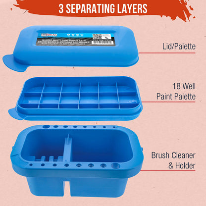 U.S. Art Supply 16-Hole Plastic Paint Brush Cleaner Washer & Paint Brush Holder with Palette Lid for Acrylic, Watercolor & Oil Paints