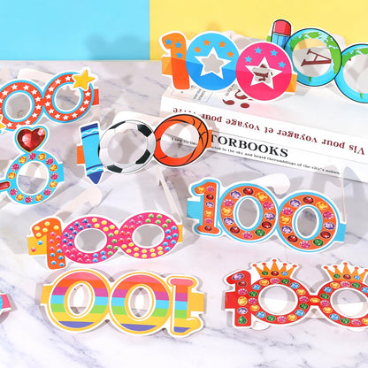 YVAINE 24 Pcs 100 Days of School Party Glasses,Funny Happy 100th Day of School Paper Novelty Glasses Photo Booth Props Frames,100 Days Smarter Costume Supplies Hooray 100 Days Party Eyeglasses