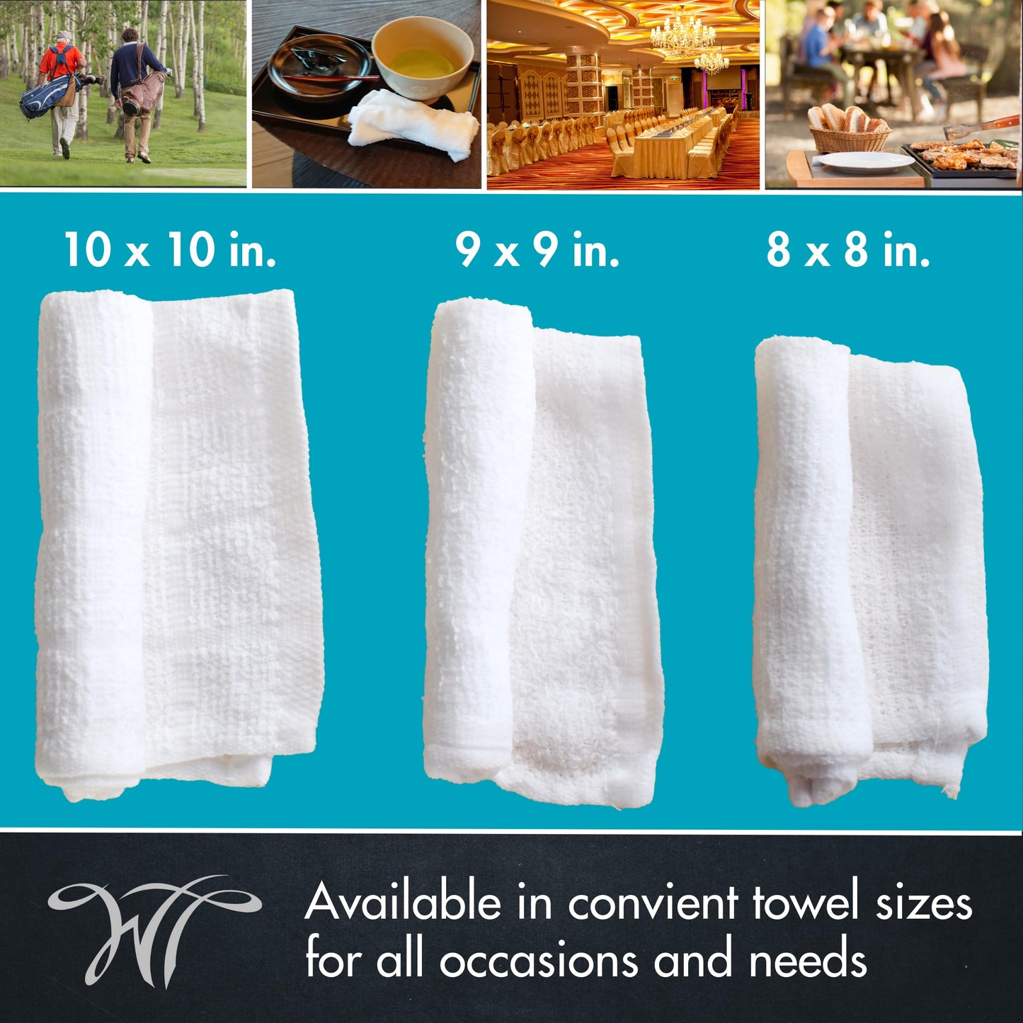 White Towel Services 10" x 10" in Moist Cotton Towel Individually Wrapped - Lemon Scent (Case of 50) - Single-Use Oshibori Style Cotton Hospitality Towels