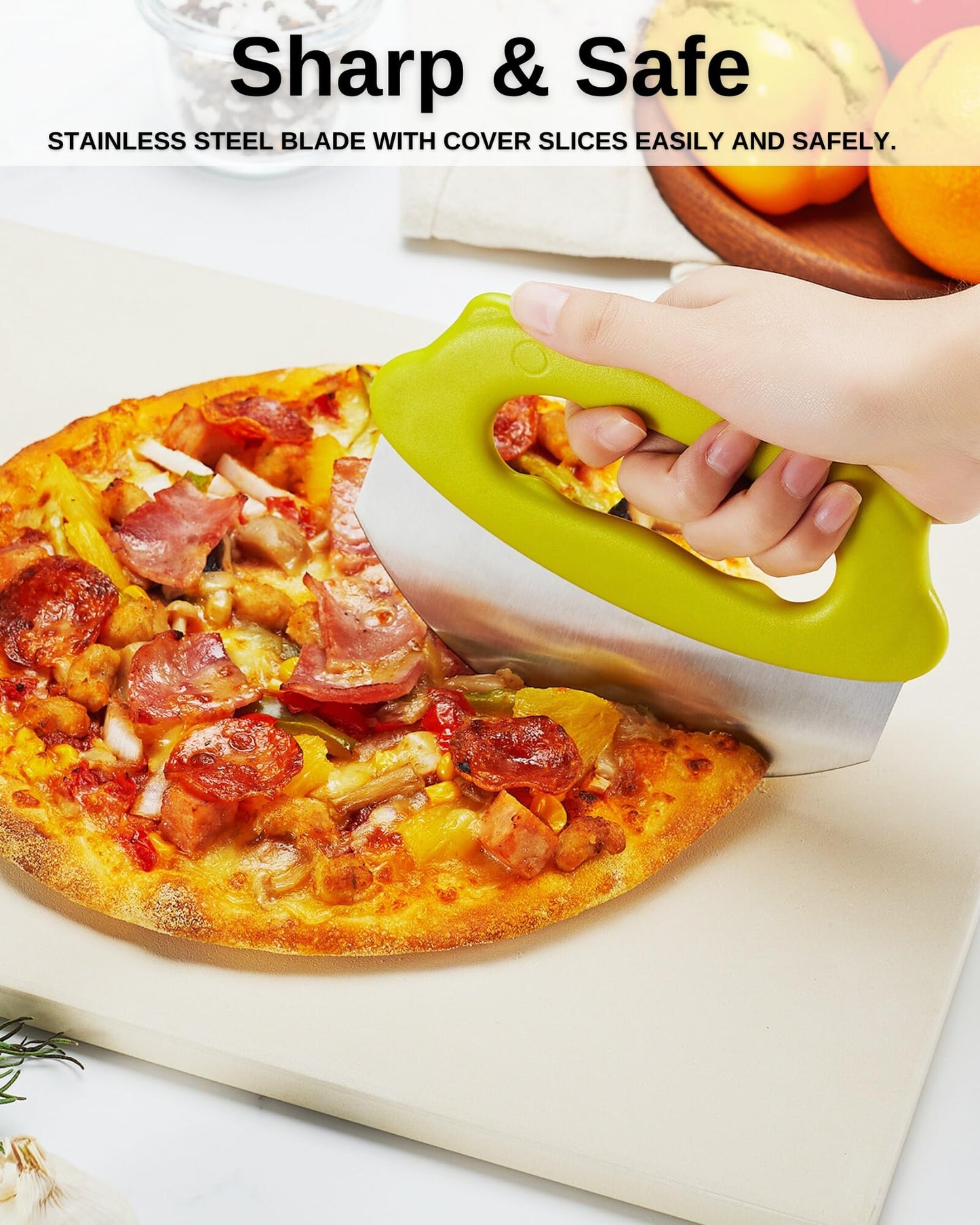 MUMSUNG Pizza Dough Docker Roller with Stainless Steel Spikes and Pizza Cutter with Protective Cover, Includes Cleaning Brush and Canvas Bag, Perfect for Homemade Pizza, Pie, and Pastry
