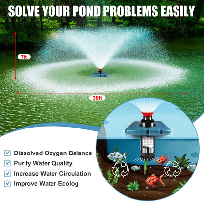 Goldlife Pond Fountain Aerator, F2-2 1HP 750W 110V Stainless Steel Floating Fountain With 100 Feet Power Cord, Timer, Aerating Fountain Pond Cascade Pump for Small Large Ponds Lake Jet System