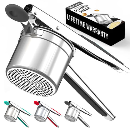 Minteem Large 15oz Potato Ricer for Mashed Potatoes, Heavy Duty 18/8 Stainless Steel Potato Masher for Baby Food & Spaetzle Maker, Masher and Ricer Kitchen Tool, Press and Mash Kitchen Gadget, Black