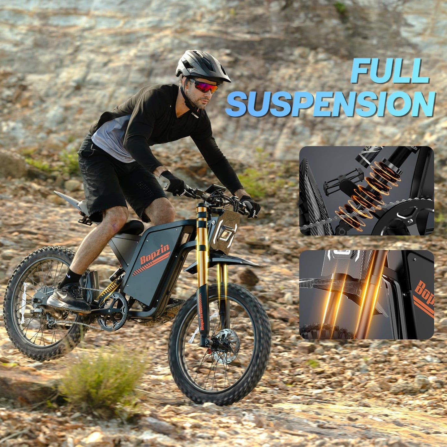 Bopzin Electric Dirt Bike for Adults, 3000W Motor Max 45MPH, 60V 35Ah Removable Battery Up to 100 Miles, 25" Fat Tire Electric Motorcycle with Hydraulic Brakes & Full Suspension, UL2849 Certified