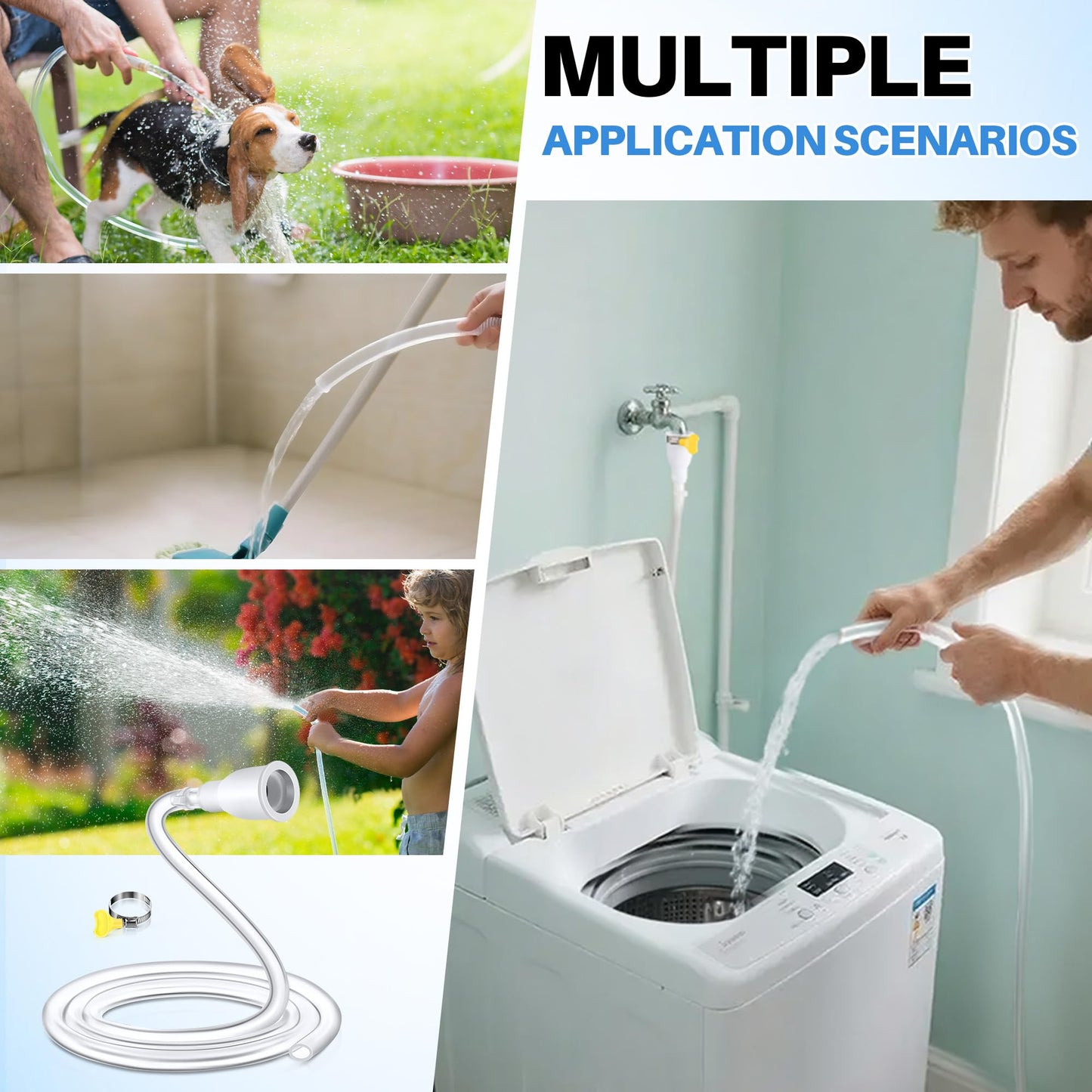 Frienda Faucet Hose Adapter for Sink, 6.1FT PVC Tube with Adjustable Faucet Connector, Hose Clamp & Zip Tie, Portable Water Transfer Accessories for Sink, Bucket, Outdoor Cleaning