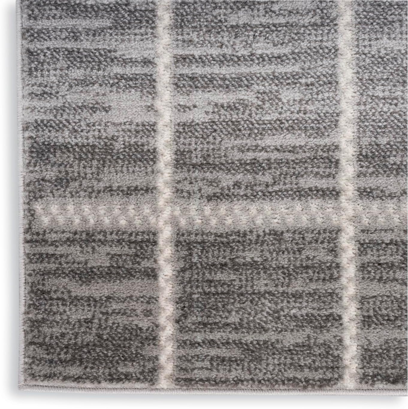 Nourison Serenity Home Contemporary Area Rug, Grey Ivory 2'2" x 7'6", Easy-Cleaning for Bedroom & Living Room