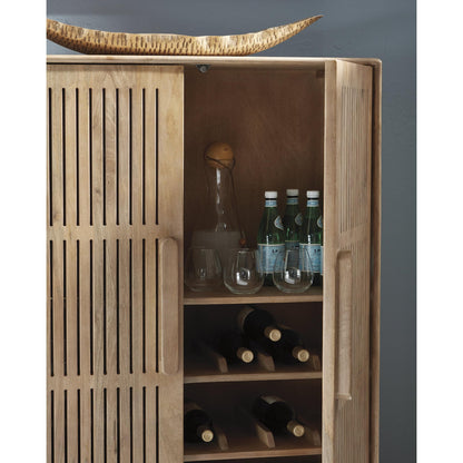 Signature Design by Ashley Pellamour Casual Bar Cabinet with Anti-Tipping and Adjustable Shelf, Light Brown