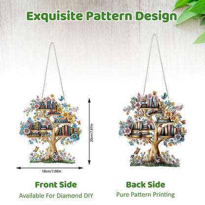 MEIYUDA Book Tree Diamond Art Hanging Kits for Adults Beginners, Book Diamond Painting Suncatchers Kit Ornaments, DIY Special Shaped Rhinestone Window Pendants Kit for Home Garden Wall Decor Gift