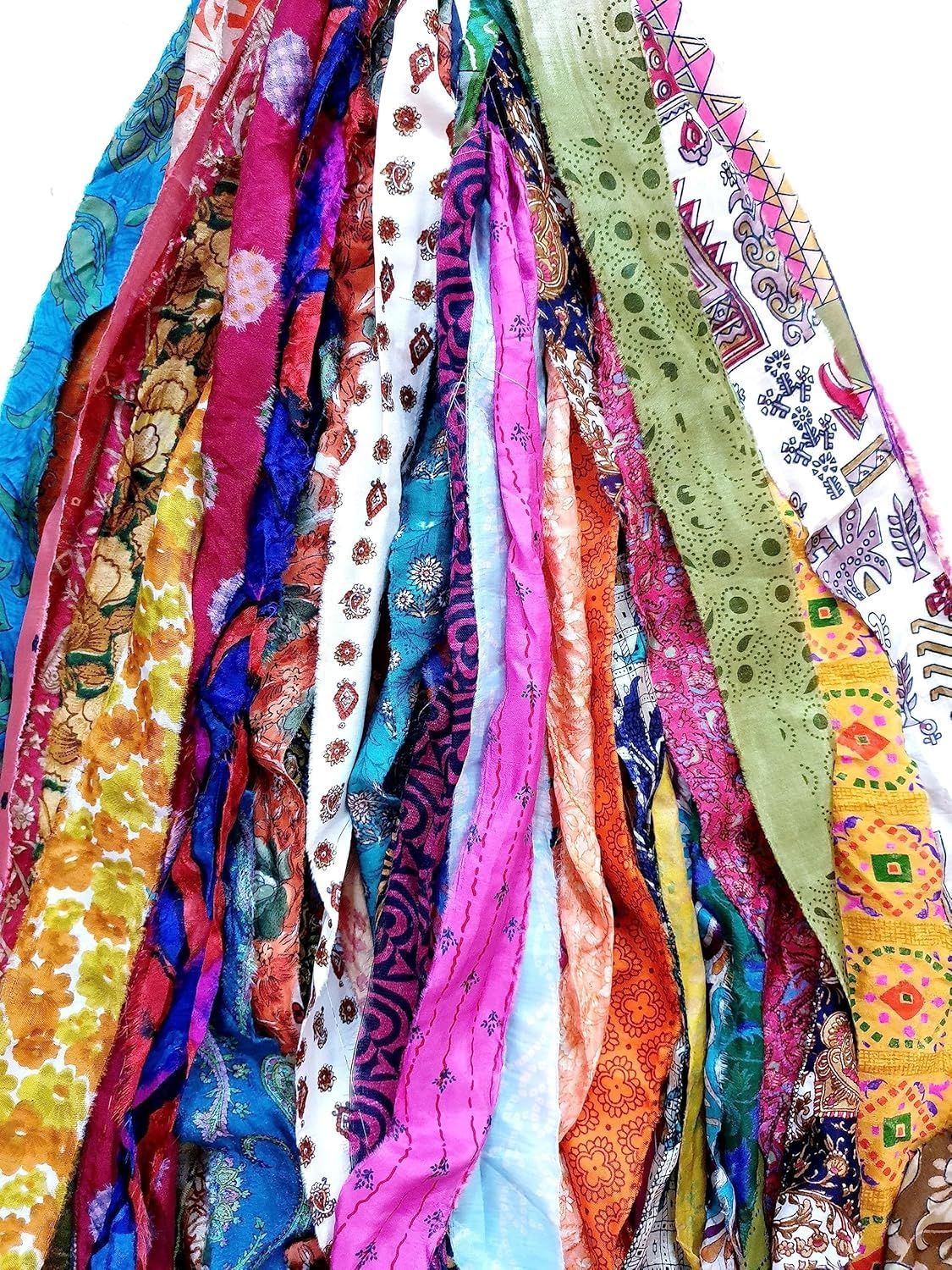 42 Yards Recycled Sari Silk Ribbon Yarn Strips – 21 Pcs 1 Yard Each, Unstitched Pure Silk Fabric Tassel Skeins, Mixed Random Shades for Journaling, Scrapbooking, Jewelry & Craft Projects