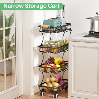 SAYZH Fruit Basket Kitchen Pantry Organizers and Storage - 4 Tier Stackable Metal Wire Basket Stand for Fruit Vegetable Snacks Jars Bins Containers Organization(Black, 4 Tiers)