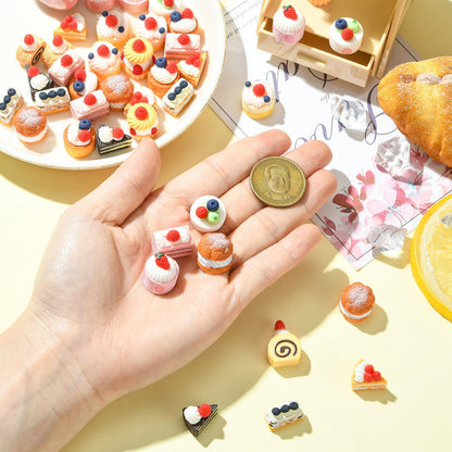Gythara 44 pcs 11 Styles Lovely Cake Theme Resin Miniature Ornaments Sweet Dessert Imitation Food Figurines for DIY Fairy Garden Micro Landscape Desk Office Decor