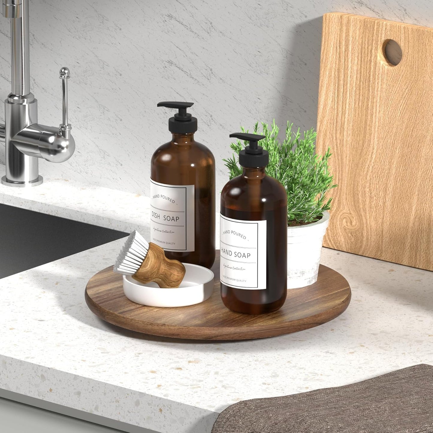 Lazy Susan Turntable for Cabinet: Acacia Wood Organizer for Kitchen Countertop and Bathroom Decor, 12 Inch