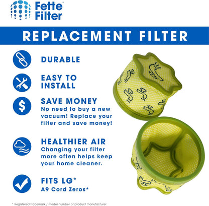 Fette Filter - A9 Premium Vacuum Replacement Pre Filter Compatible with LG Vacuum Cleaner (3 Pack)