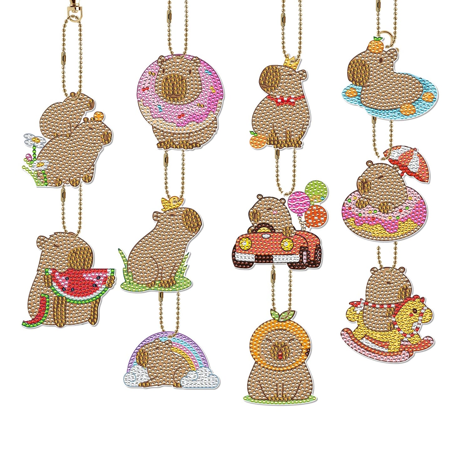 Sitsink Capybara Diamond Art Keychains - 12 Pcs DIY Fantastic Capybara Animal Diamond Painting Keychains Kit for Adult Gem Art Crafts Kit for Women Craft Beginner Gift