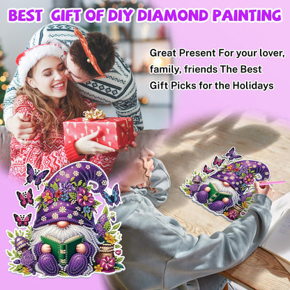Bowetile Gnome Diamond Art Hanging Kits for Adults, 5D Special Shape Diamond Painting Flowers Pendant Kits, Gem Art Suncatchers Painting Window Ornament for Home Garden Wall Decor