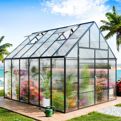 SELLERWE 10x12x10 FT Large Greenhouse, Easy Assembly Thicker Aluminum Hybrid Polycarbonate Greenhouses for Outdoors w/2 Windows,Heavy Duty Walk-in Greenhouses for Outside, Backyard, Graden