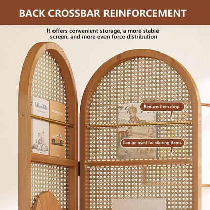 Rattan Room Divider Portable Partition with Built-in Bookshelf, 67" Foldable Privacy Screen for Room Separation, Home Office, Bedroom, 2 Panel Design