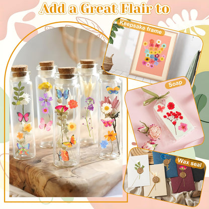 318 PCS Pressed Flowers Butterfly Stickers for Craft, Real Dried Pressed Flowers Bulk Natural Dry Flowers Floral with DIY Butterfly Stickers Tweezers for Art, Resin Mold, Candles, Soap, Jewelry Making