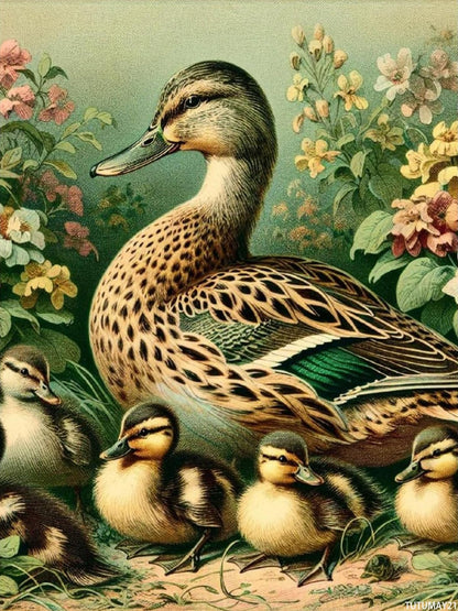 TUTUMAY21 Diamond Art Kits for Adults 5D Frameless Mallard Duck and Flowers Diamond Painting Kits for Adults Beginner, Round Diamond Kits for Home Wall Decor 12x16in