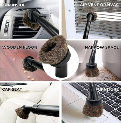 for Shop Vacs Replacement Vacuum Brush Attachment 1.25 Inch (32mm) with Soft Horsehair Bristles - 1-1/4'' Vacuum Accessories Compatible with Milwaukee M18, Eureka Mighty Mite 3670M & More