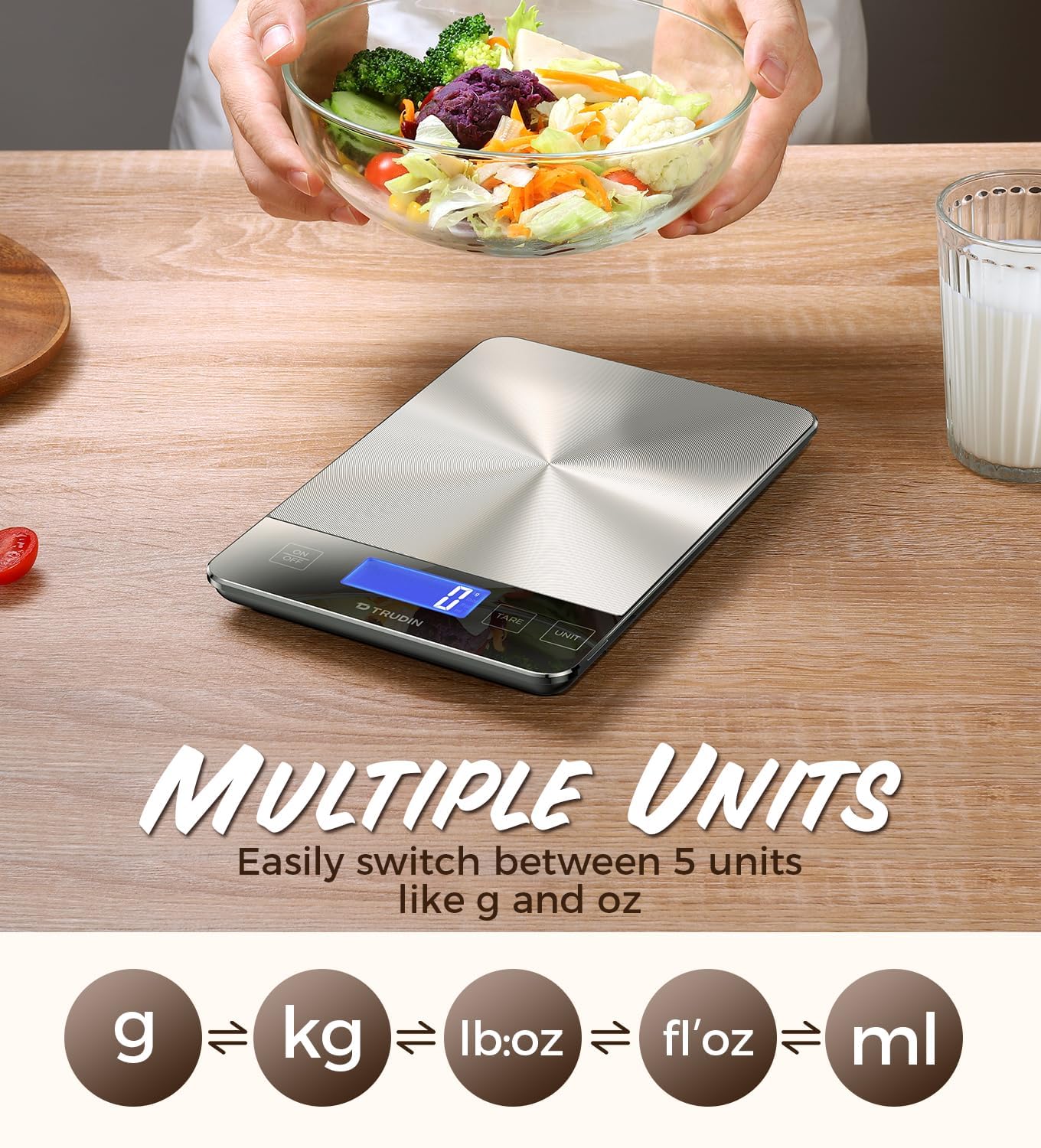 33lb Food Scale, NASA-Grade Digital Kitchen Scale, Precisely Measures Grams and Ounces for Baking and Cooking, Waterproof Tempered Glass & Stainless Steel Platform