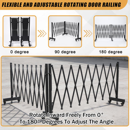 20.5FT Industrial Expandable Barricade, Retractable Metal Safety Gate with Wheels, Adjustable Traffic Fence for Construction Sites, Traffic Control, Warning Lines, Elevators, garages.