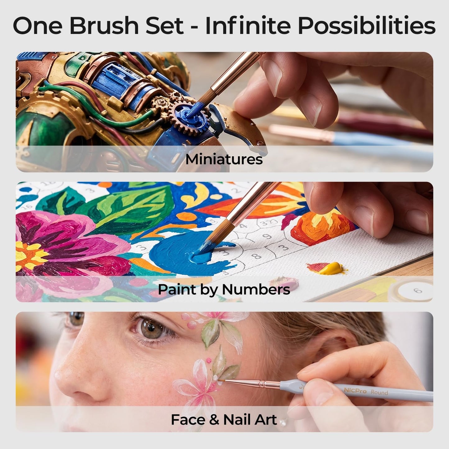 Nicpro 10PCS Micro Fine Detail Paint Brush Set, Aesthetic Pastel Small Miniature Fine Tip Detail Brushes Kit for Acrylic Oil Watercolor, Craft, Models, Miniatures, Rock Painting, Paint by Numbers
