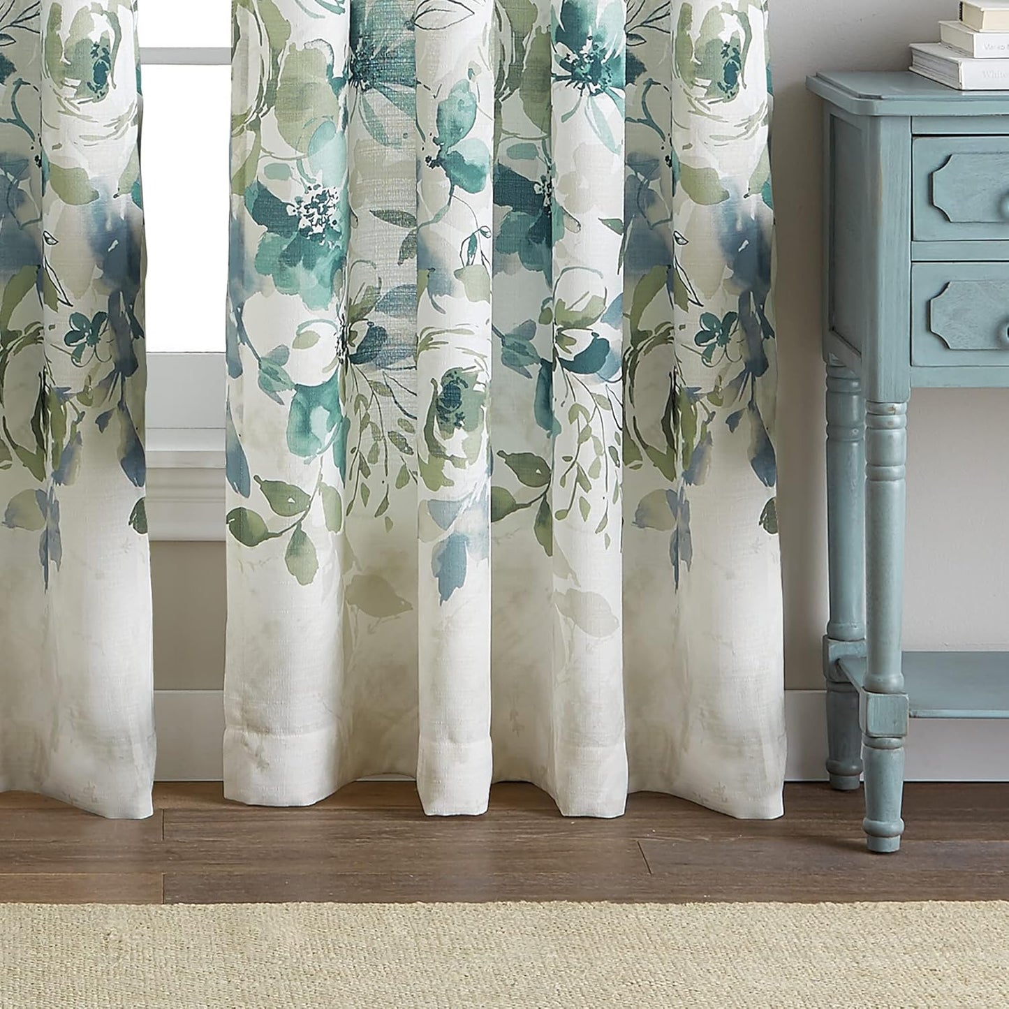 CHF Watercolor Floral Rod Pocket Panel, Aqua, 63"
