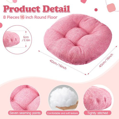Fumete 8 Pcs 16 Inch Round Floor Cushions for Kids and Toddlers, Flexible Seating Classroom Furniture Floor Pillow for Home, Daycare, Preschool, Yoga and Meditation (Pink)