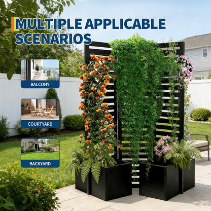 Garvee Metal Raised Garden Bed with Trellis and Privacy Screen, 71"H x 51"W x 31"D Garden Fence with 4 Self-Draining Raised Garden Beds for Climbing Plants Vegetables Vines, Outdoor Sturdy Planter Box