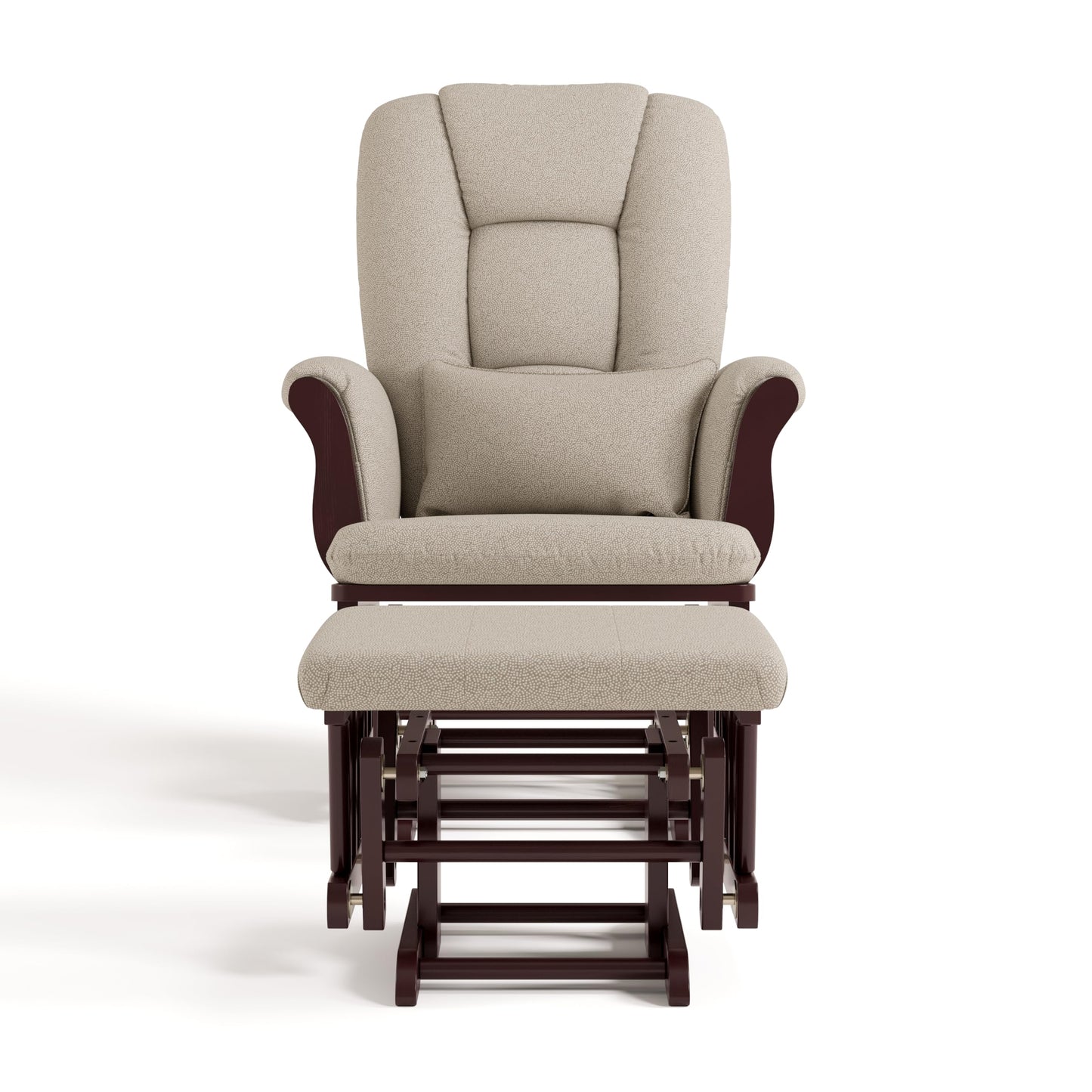 Storkcraft Tuscany Custom Glider and Ottoman with Free Lumbar Pillow (Espresso/Taupe Swirl) - Cleanable Upholstered Comfort Rocking Nursery Chair with Ottoman