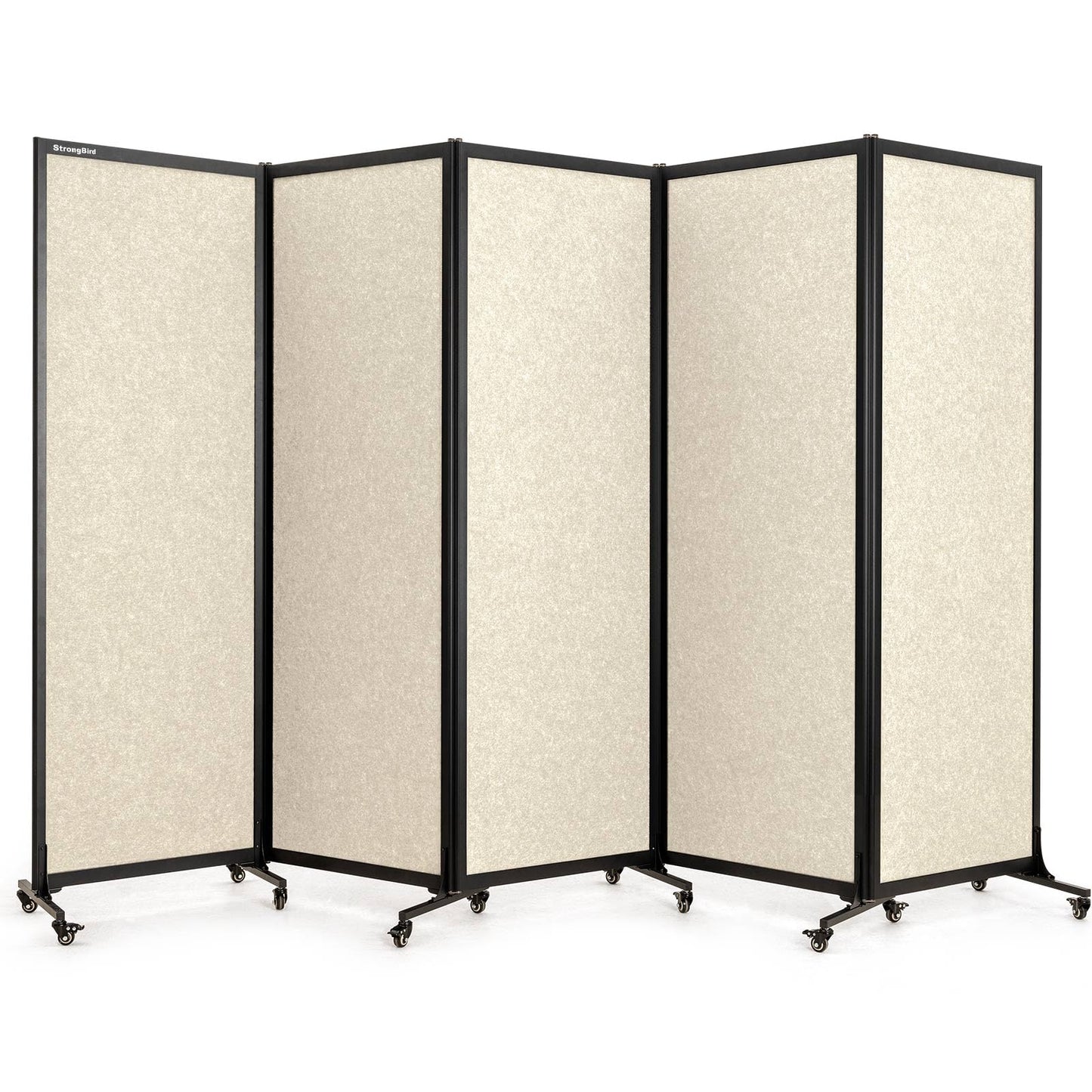 Upgrade Version Room Partition and Divider, Freestanding Rolling Dividers with Wheels,Office Privacy Screen Divider Wall,Classroom Felt Dividers,10'6"L* 6'7"H,5 Panel,Beige