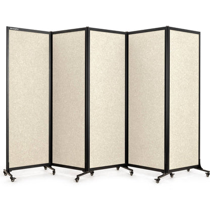 Upgrade Version Room Partition and Divider, Freestanding Rolling Dividers with Wheels,Office Privacy Screen Divider Wall,Classroom Felt Dividers,10'6"L* 6'7"H,5 Panel,Beige