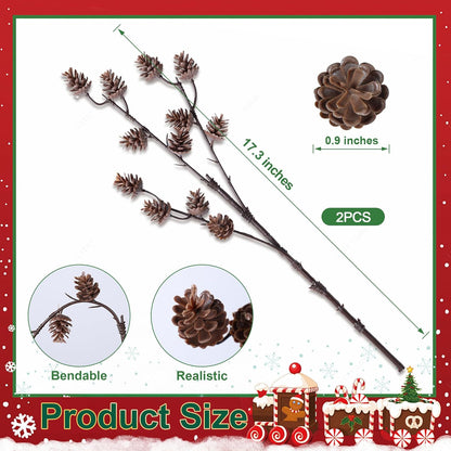 17 Branches,19 Inch HyeFlora PCS Christmas Norfolk Pine Stems with Small Pinecones and Red Berries Real Touch