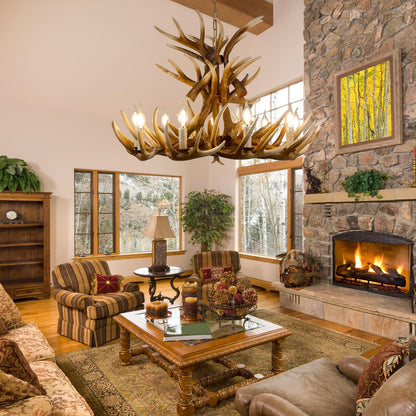 Fayelight Deer Antler Chandelier Lighting,Large Deer Rustic Farmhouse Chandelier Light Fixtures for Dining Room Living Room Kitchen Island Bedroom Entryway Foyer (9 Lamp Arms + 6 Arms)