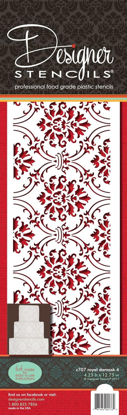 Designer Stencils Royal Damask Cake Foodgrade Stencil, 3.5 x 12.25