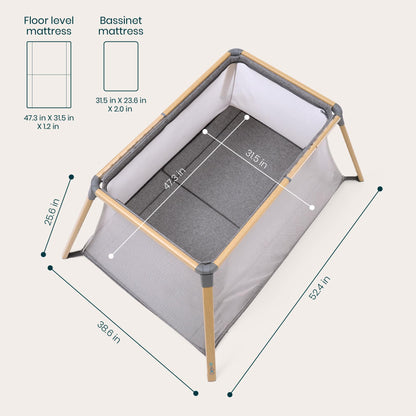 Tutti Bambini CoZee® Go 3-in-1 Foldable Baby Playpen, Portable Bassinet & Travel Crib | Playard with Mattress Included | Birth to 3 Years (Oak & Charcoal)
