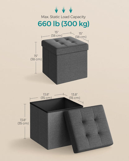 15 Inches 660 lb, ULSF27Z SONGMICS Storage Ottoman, Foldable Small Ottoman Foot Rest, Foot Stool, Cube Ottoman
