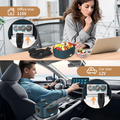 Vingud Electric Lunch Box for Adults, Heated Lunch Box for Men Women with Dual 1.5L SS Containers, Portable 80W Food Warmer for Car/Truck, Lonchera Eléctrica Portátil Christmas White Elephant Gift