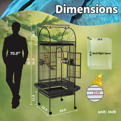Sinopet 68'' Large Parrot Cage, Large Bird Cages for Parrots,Conure Cage for Birds, Cockatiel Cage with Play Top,Feeders,Slide-Out Tray,Seed Catcher,Birdcage Toys for Cockatoo,African Grey,Lovebird
