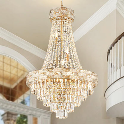 SHAOCHIAO 12-Light Gold Crystal Chandeliers,Empire Chandelier Light Fixture Modern High Ceiling Hanging Chandelier for Entryway,Foyer,Staircase,Hallway,Living Room(H36 x D23.2)