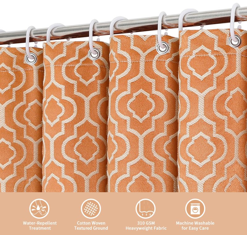 MitoVilla Orange Boho Shower Curtains for Modern Farmhouse Bathroom Decor, Bohemia Geometric Cotton Fabric Shower Curtain, Fall Country Tassel Cloth Shower Curtain, 72 x 72