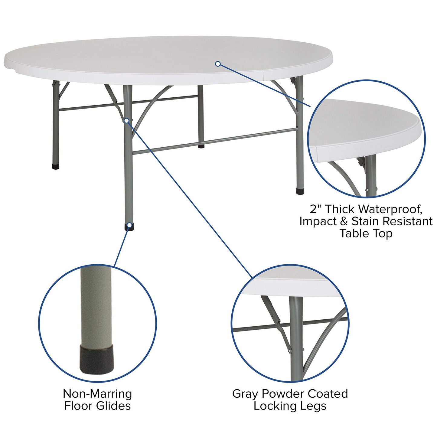 Flash Furniture Stonewall 6' Round Plastic Folding Event Table with Carrying Handle, Bi-Fold Banquet Table for Indoor/Outdoor Events, White