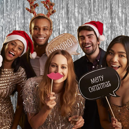 Skiennix Foil Curtain Backdrop - Silver Metallic Tinsel Fringe for Parties & Celebrations | 5 Pack