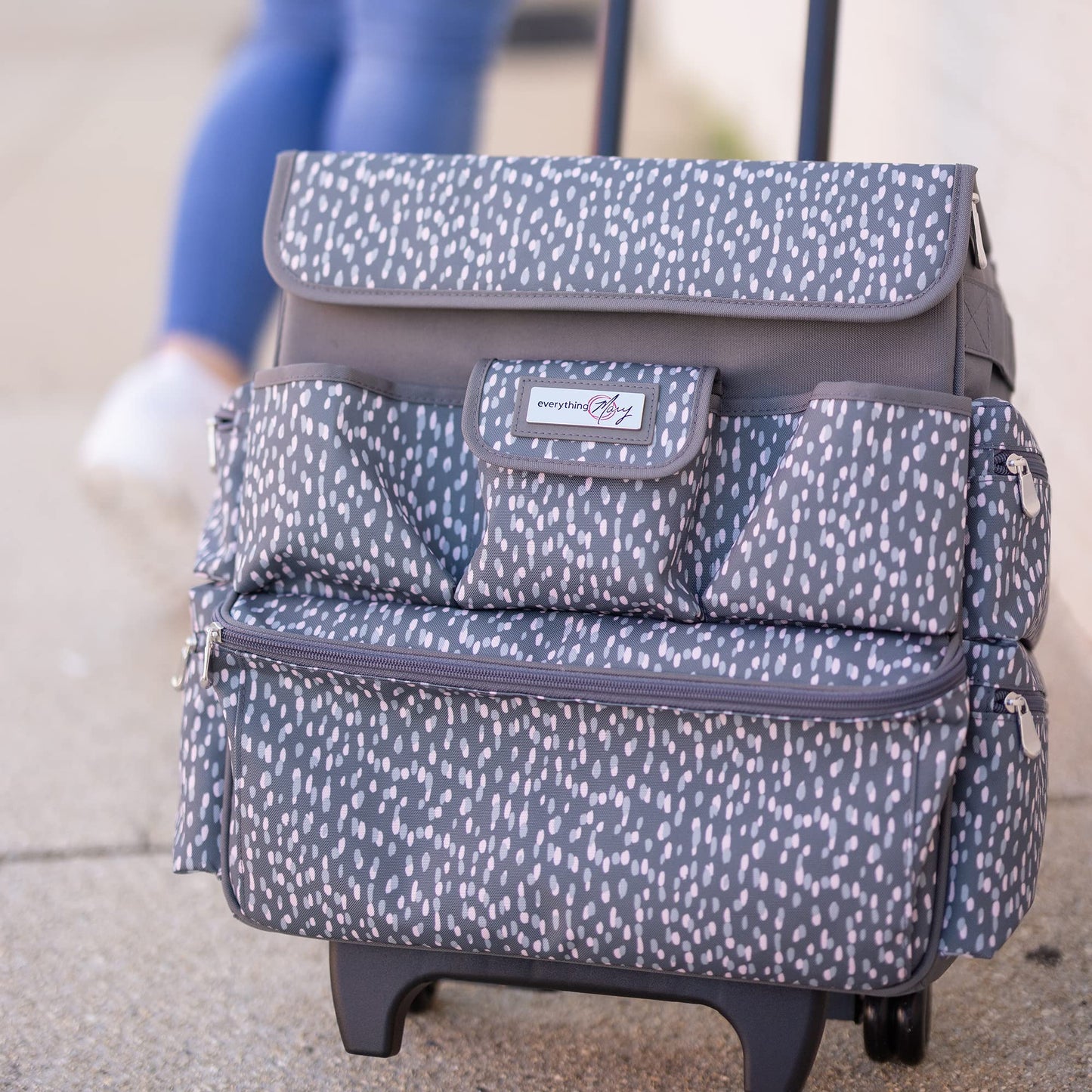 Everything Mary Teacher Rolling Tote – Grey & White Wheeled Bag for Classroom Supplies – Portable Organizer Cart for Teaching Materials, Crafts & Office Essentials