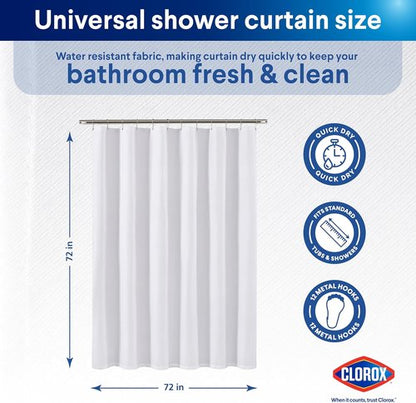 Clorox 2-in-1 Bathroom Shower Curtain Liner - Durable Fabric, Weighted Magnets, 72" x 72", White